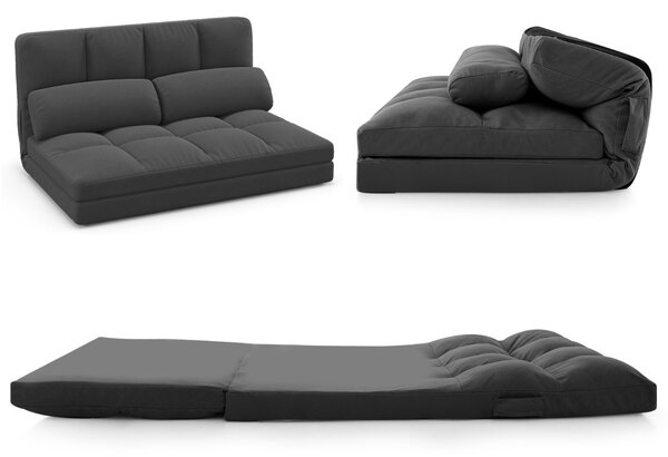 Costway Divano letto da pavimento con 2 cuscini, Divano letto da pavimento convertibile con schienale regolabile Grigio scuro