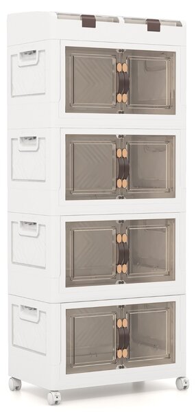 Costway Scatole di stoccaggio pieghevoli con coperchio da 210L, Set da 4 contenitori di plastica impilabili con ruote Bianco