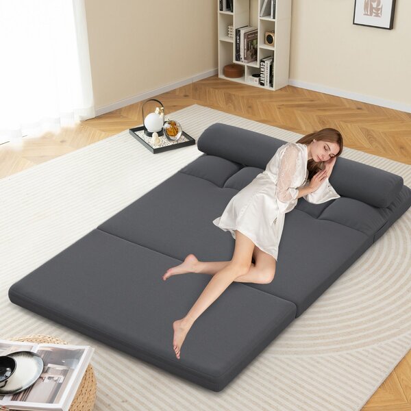 Costway Divano letto da pavimento con 2 cuscini, Divano letto da pavimento convertibile con schienale regolabile Grigio scuro