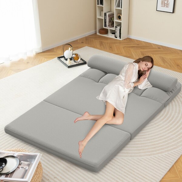 Costway Divano letto da pavimento con 2 cuscini, Divano letto da pavimento convertibile con schienale regolabile Grigio