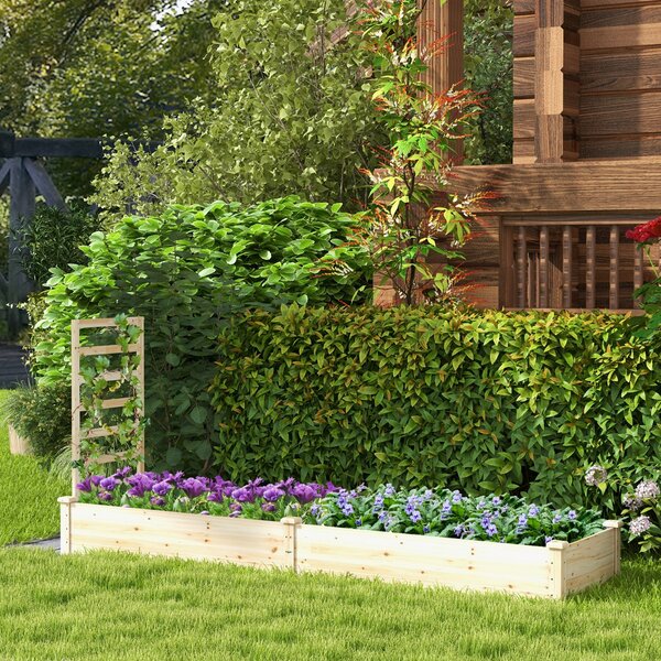 Costway Aiuola da giardino rialzata con fioriera e traliccio, Kit di fioriere in legno per fiori 235x63x102cm Naturale
