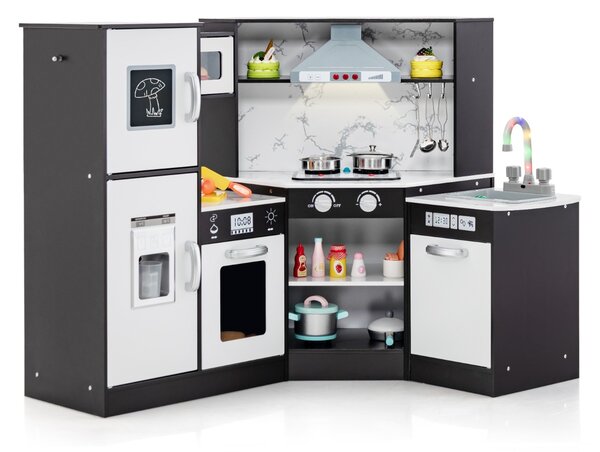Costway Cucina giocattolo per bambini in legno con lavabo separato suoni e luci divertenti, Set da cucina per giochi Caffè