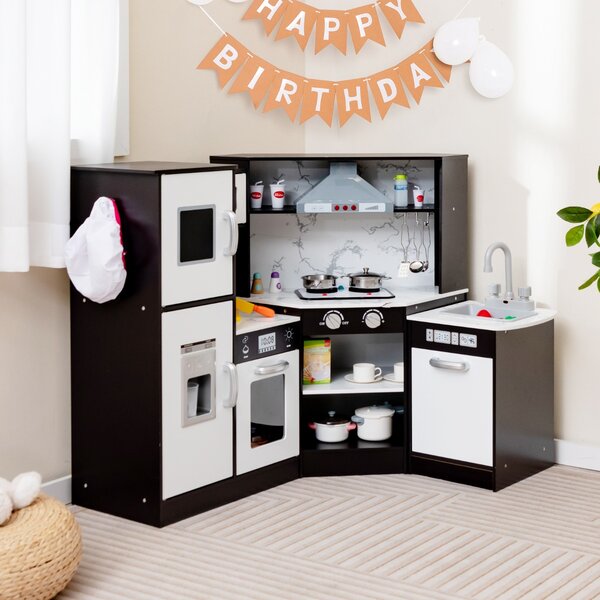 Costway Cucina giocattolo per bambini in legno con lavabo separato suoni e luci divertenti, Set da cucina per giochi Caffè