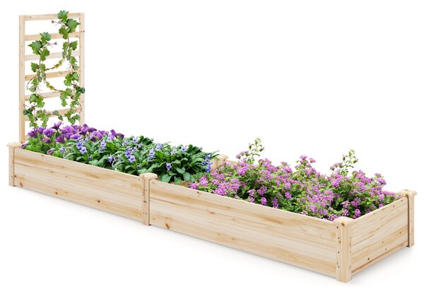 Costway Aiuola da giardino rialzata con fioriera e traliccio, Kit di fioriere in legno per fiori 235x63x102cm Naturale
