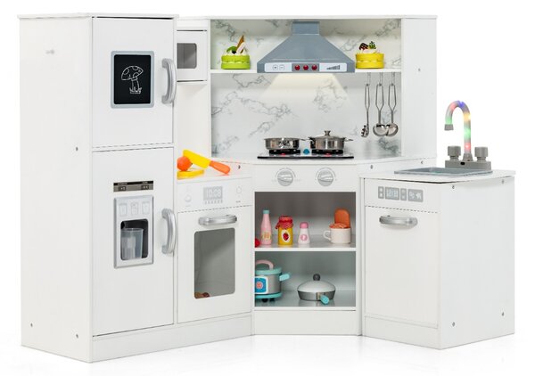 Costway Cucina giocattolo per bambini in legno con lavabo separato suoni e luci divertenti, Set da cucina per giochi Bianco
