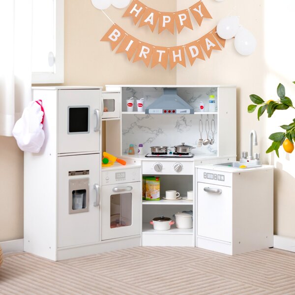 Costway Cucina giocattolo per bambini in legno con lavabo separato suoni e luci divertenti, Set da cucina per giochi Bianco