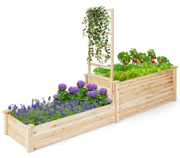 Costway Fioriera rialzata con graticcio fondo aperto, Cassetta di legno a due livelli per verdure fiori erbe frutta Naturale