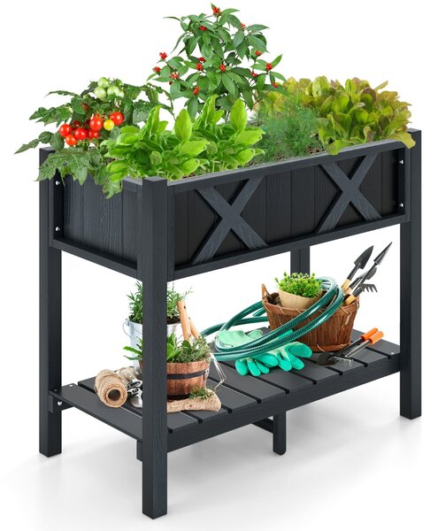 Costway HIPS Alzata da giardino con piano di appoggio fori di drenaggio, Cassetta per fioriere impermeabile Grigio scuro