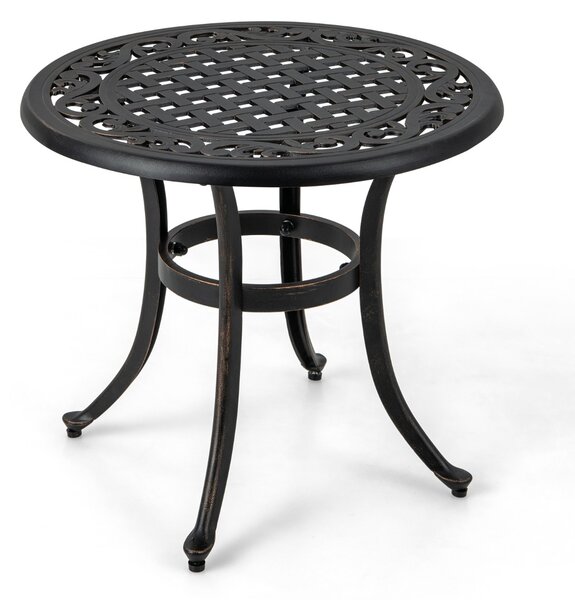 Costway Tavolino da giardino da 60cm con piedini regolabili, Tavolino da esterno in alluminio pressofuso Marrone antico