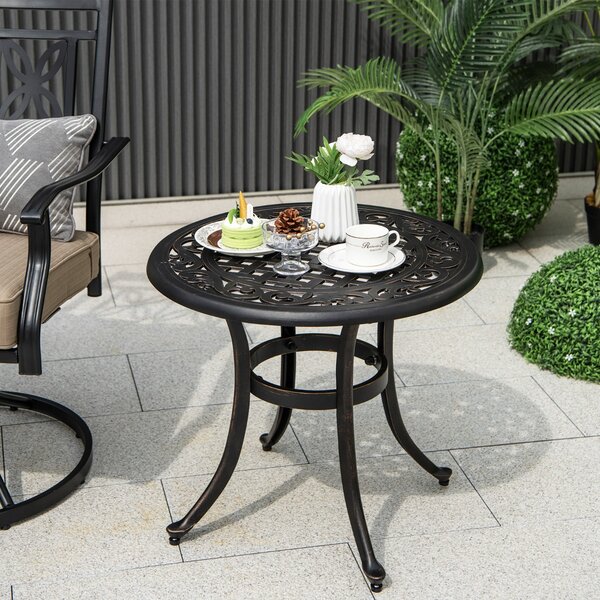 Costway Tavolino da giardino da 60cm con piedini regolabili, Tavolino da esterno in alluminio pressofuso Marrone antico