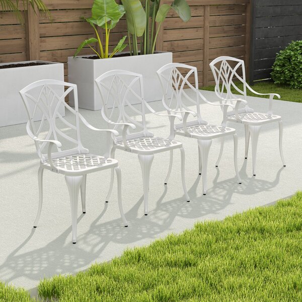 Costway Set Tavolo e sedie per giardino in alluminio pressofuso da 5 pezzi con foro per ombrellone, Set da giardino Bianco