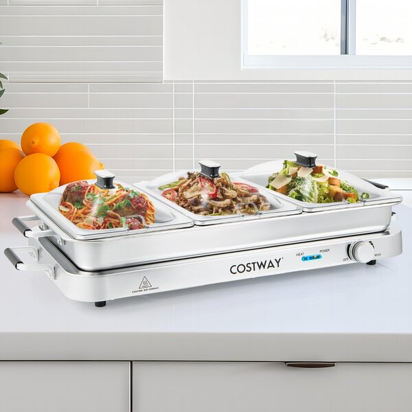 Costway Scaldavivande elettrico portatile da 9L, Vassoio riscaldante elettrico 2 in 1 con controllo della temperatura