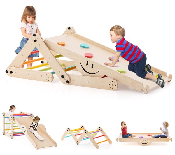 Costway Set da arrampicata montessori per bambini, Giochi da arrampicata pieghevoli in legno con rampe regolabili Colorato