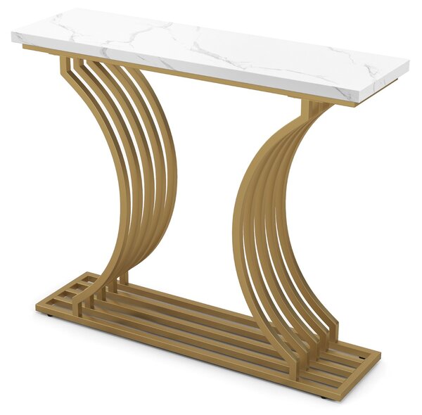 Costway Consolle con piano in finto marmo bianco, Tavolo d'ingresso stretto con gambe metalliche per soggiorno Oro