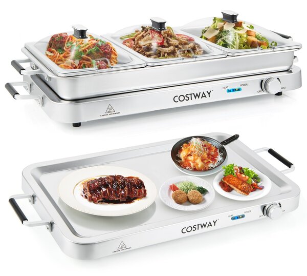 Costway Scaldavivande elettrico portatile da 9L, Vassoio riscaldante elettrico 2 in 1 con controllo della temperatura