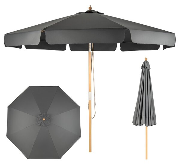 Costway Ombrellone 300cm con altezza e angolo regolabili sistema a carrucola e corda, Ombrellone da giardino Grigio
