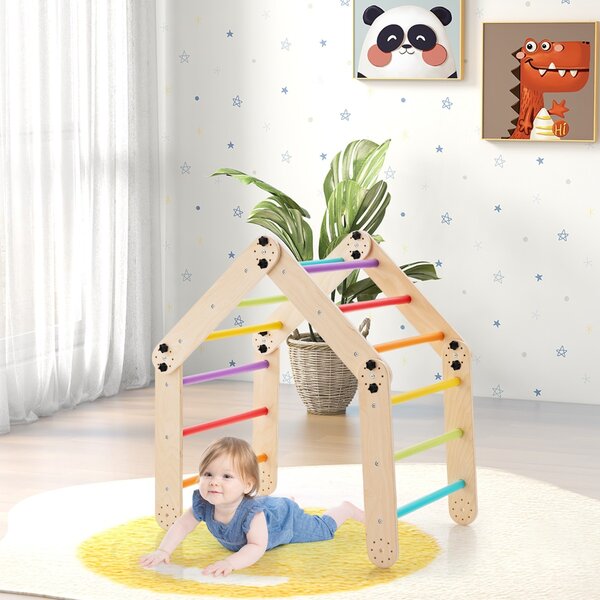 Costway Set da arrampicata montessori per bambini, Giochi da arrampicata pieghevoli in legno con rampe regolabili Colorato