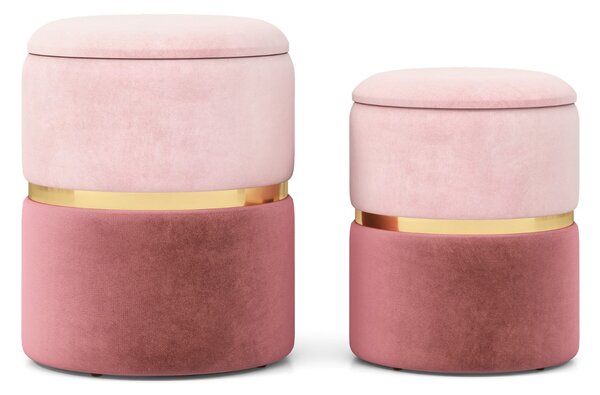 Costway Set di 2 pouf moderni in velluto con ampio spazio di archiviazione e seduta in spugna, Pouf rotondi da 32L e 21L Rosa