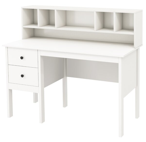 Costway Scrivania per computer con prese elettriche, Scrivania da 120cm con 5 vani e 2 cassetti porte USB Bianco