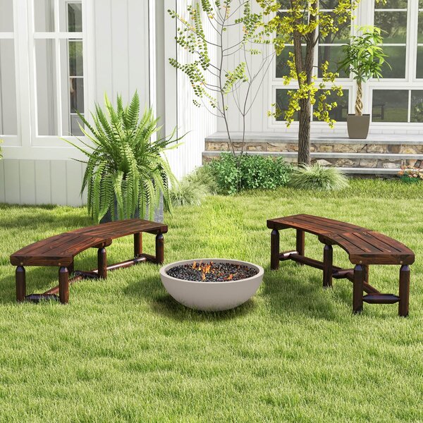 Costway Panca curva in legno carbonizzato per tavolo rotondo, Panca da pranzo con seduta ampia e a doghe carico 325kg