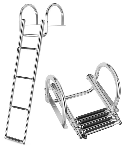 Costway Scala per barca a 4 gradini, Scala telescopica pieghevole con corrimano curvo e gradini antiscivolo portata 227kg