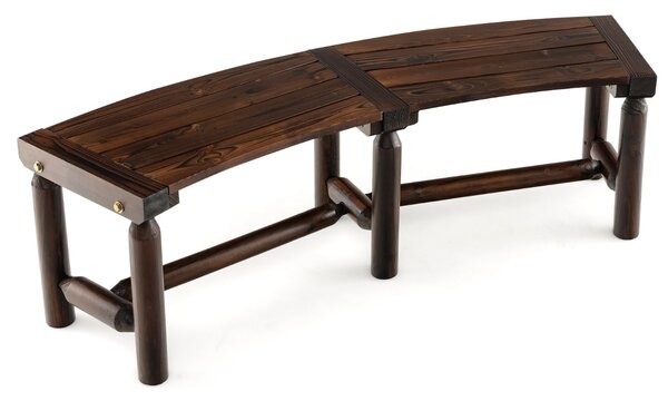 Costway Panca curva in legno carbonizzato per tavolo rotondo, Panca da pranzo con seduta ampia e a doghe carico 325kg