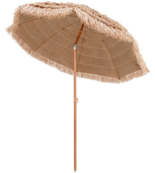 Costway Ombrellone da patio resistente all'acqua e al sole con tetto di palma struttura in metallo, Ombrellone da 208cm