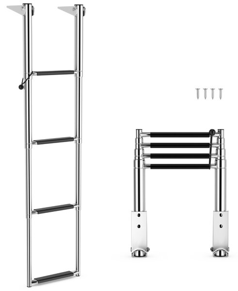 Costway Scala telescopica per barca a 4 gradini, Scala in acciaio inox estendibile con gradini antiscivolo portata 227kg