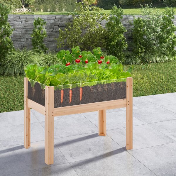 Costway Fioriera rialzata da giardino in legno con gambe fori di drenaggio e pannelli in acrilico, Fioriera da esterno Naturale