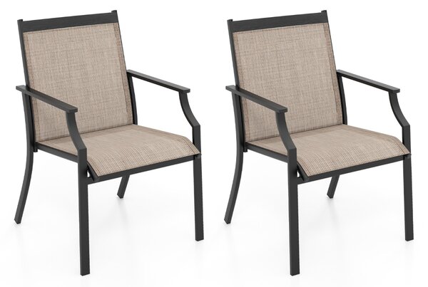 Costway 2 Sedie da pranzo per patio con seduta traspirante e telaio in metallo, Sedie da esterno con schienale alto Caffè