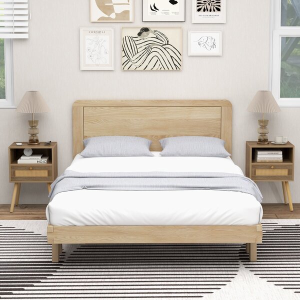 Costway Set di 2 comodini in rattan con cassetto, Tavolini laterali stile boho da letto in legno per soggiorno Naturale