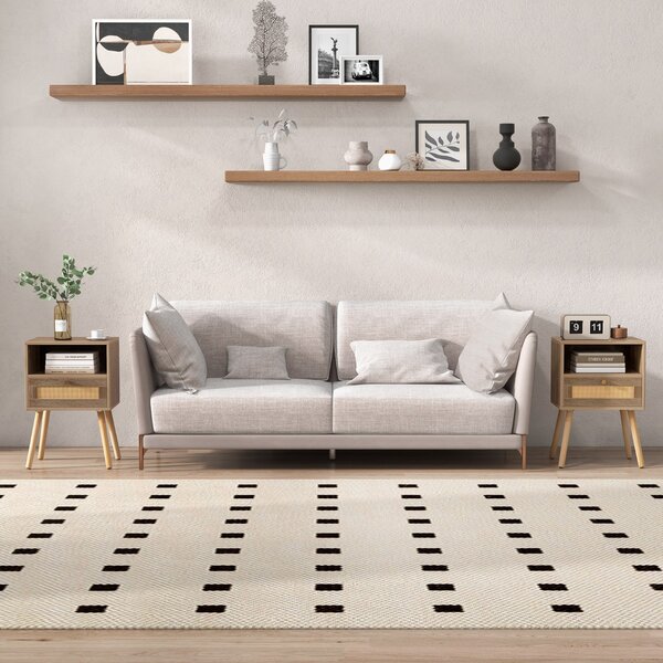 Costway Set di 2 comodini in rattan con cassetto, Tavolini laterali stile boho da letto in legno per soggiorno Naturale