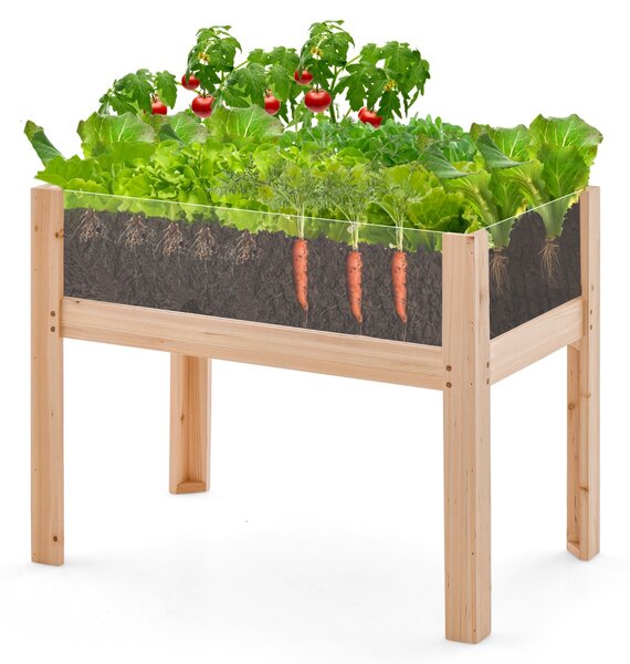 Costway Fioriera rialzata da giardino in legno con gambe fori di drenaggio e pannelli in acrilico, Fioriera da esterno Naturale