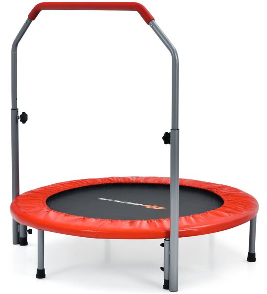 Costway Trampolino fitness per adulti e bambini con maniglia regolabile, Mini trampolino pieghevole 101x101x122cm Rosso