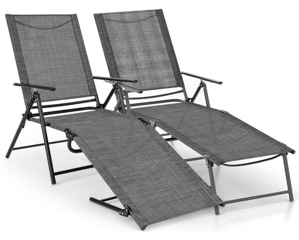 Costway Sedie a sdraio pieghevoli per giardino, Set di 2 sedie reclinabili da esterno con schienale a 6 livelli Grigio