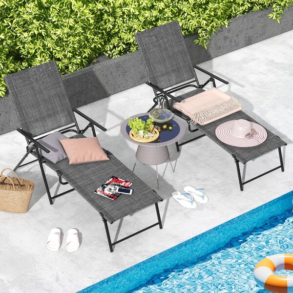 Costway Sedie a sdraio pieghevoli per giardino, Set di 2 sedie reclinabili da esterno con schienale a 6 livelli Grigio