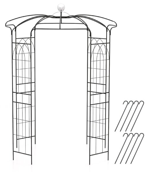 Costway Gazebo a forma di gabbia per uccelli, Traliccio ad arco in metallo zincato per piante rampicanti con gancio Nero