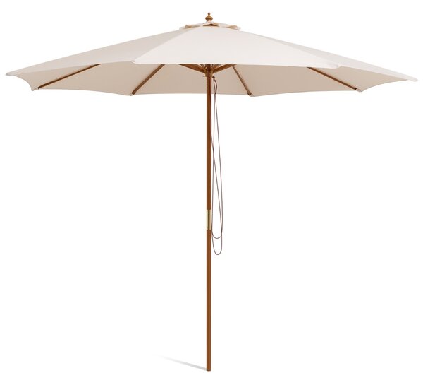 Costway Ombrellone in legno per patio da 300cm, Ombrellone da tavolo con 8 costole di bambù 3 altezze regolabili Beige