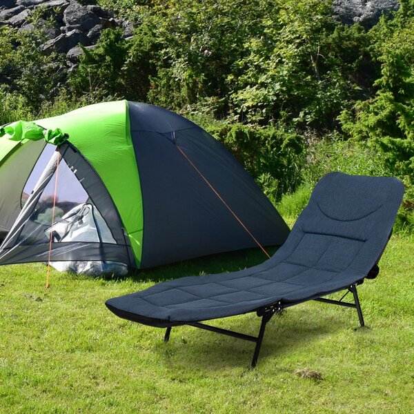 Costway Lettino da campeggio pieghevole con materasso rimovibile schienale regolabile, Lettino campeggio portatile Blu scuro