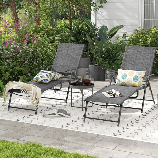 Costway Sedie a sdraio pieghevoli per giardino, Set di 2 sedie reclinabili da esterno con schienale a 6 livelli Grigio