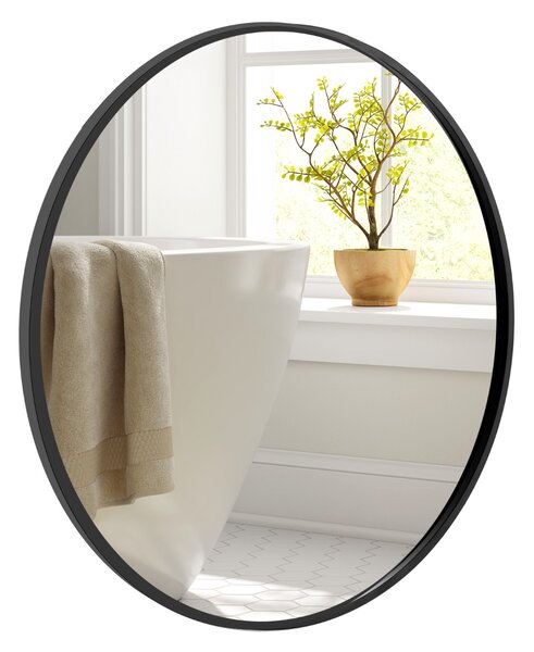 Costway Specchio rotondo 61cm con cornice in metallo spazzolato opaco antiruggine, Specchio da parete decorativo
