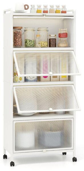 Costway Supporto mobile con porte PC a scomparsa, Armadio da cucina autoportante con 4 ruote girevoli 60x32x154cm Bianco