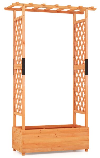 Costway Fioriera rialzata con grigliato pergolato fori di drenaggio, Aiuola verticale per piante rampicanti Arancione 110x44x182cm