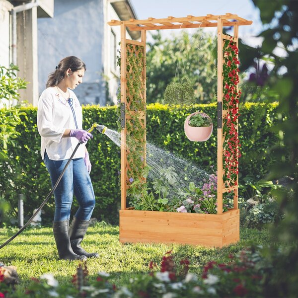 Costway Fioriera rialzata con grigliato pergolato fori di drenaggio, Aiuola verticale per piante rampicanti Arancione 110x44x182cm