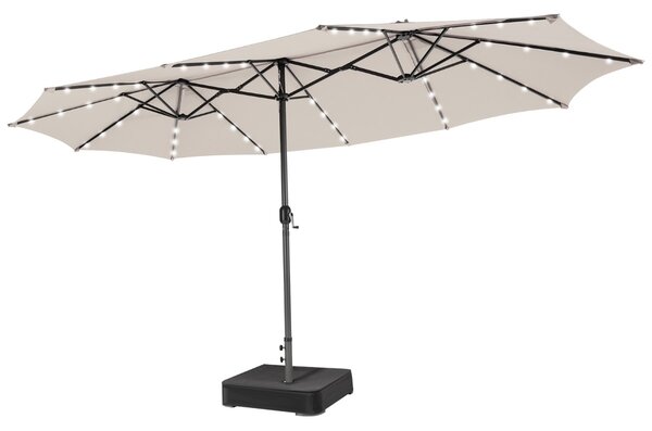 Costway Ombrellone a doppio lato con 48 luci LED solari da 470cm, Ombrello da patio con pannello solare auto-caricante Beige