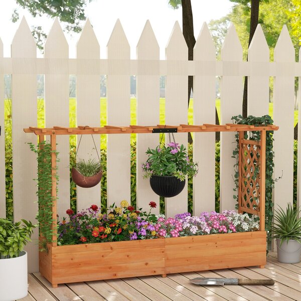 Costway Fioriera rialzata con grigliato pergolato fori di drenaggio, Aiuola verticale per piante rampicanti Arancione 200x44x114cm
