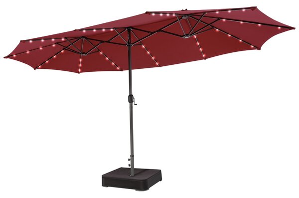 Costway Ombrellone a doppio lato con 48 luci LED solari da 470cm, Ombrello da patio con pannello solare auto-caricante Vino