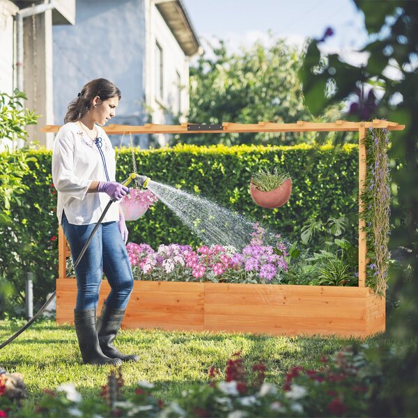 Costway Fioriera rialzata con grigliato pergolato fori di drenaggio, Aiuola verticale per piante rampicanti Arancione 200x44x114cm
