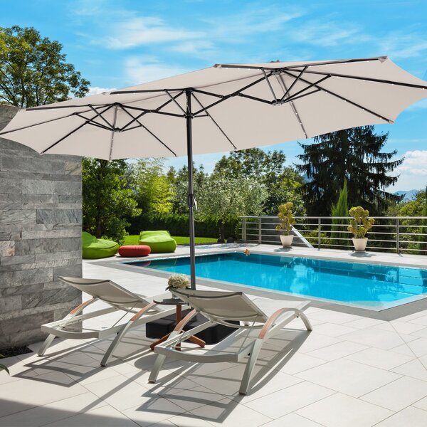 Costway Ombrellone a doppio lato con 48 luci LED solari da 470cm, Ombrello da patio con pannello solare auto-caricante Beige