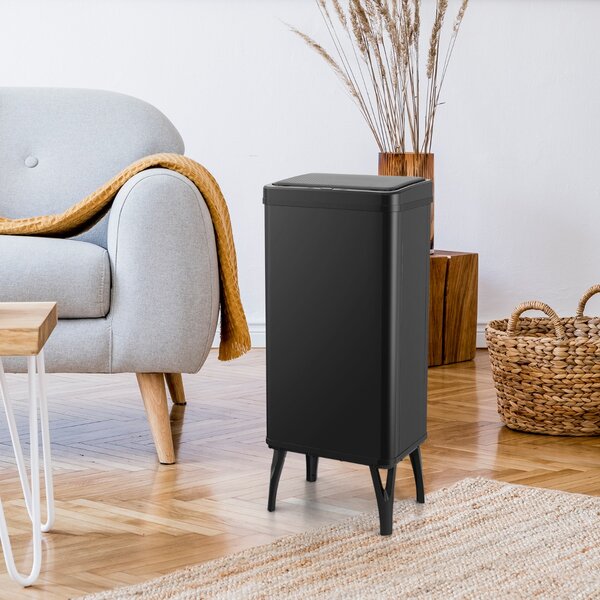 Costway Bidone per la spazzatura in acciaio inossidabile da 50L, Bidone per la raccolta automatico con sensore di movimento Nero